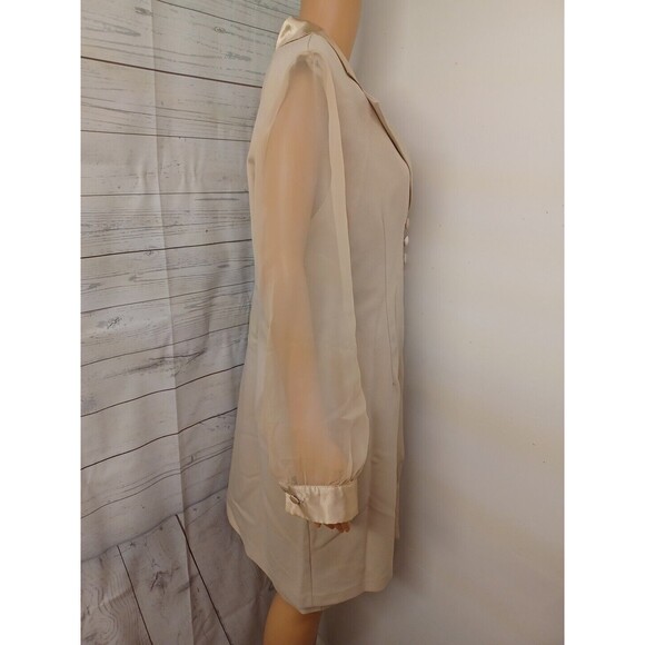 Vtg Helene Blake 2pc Beige sheer Crepe dress Suit Long Jacket Petite Sz 16P - Picture 3 of 7